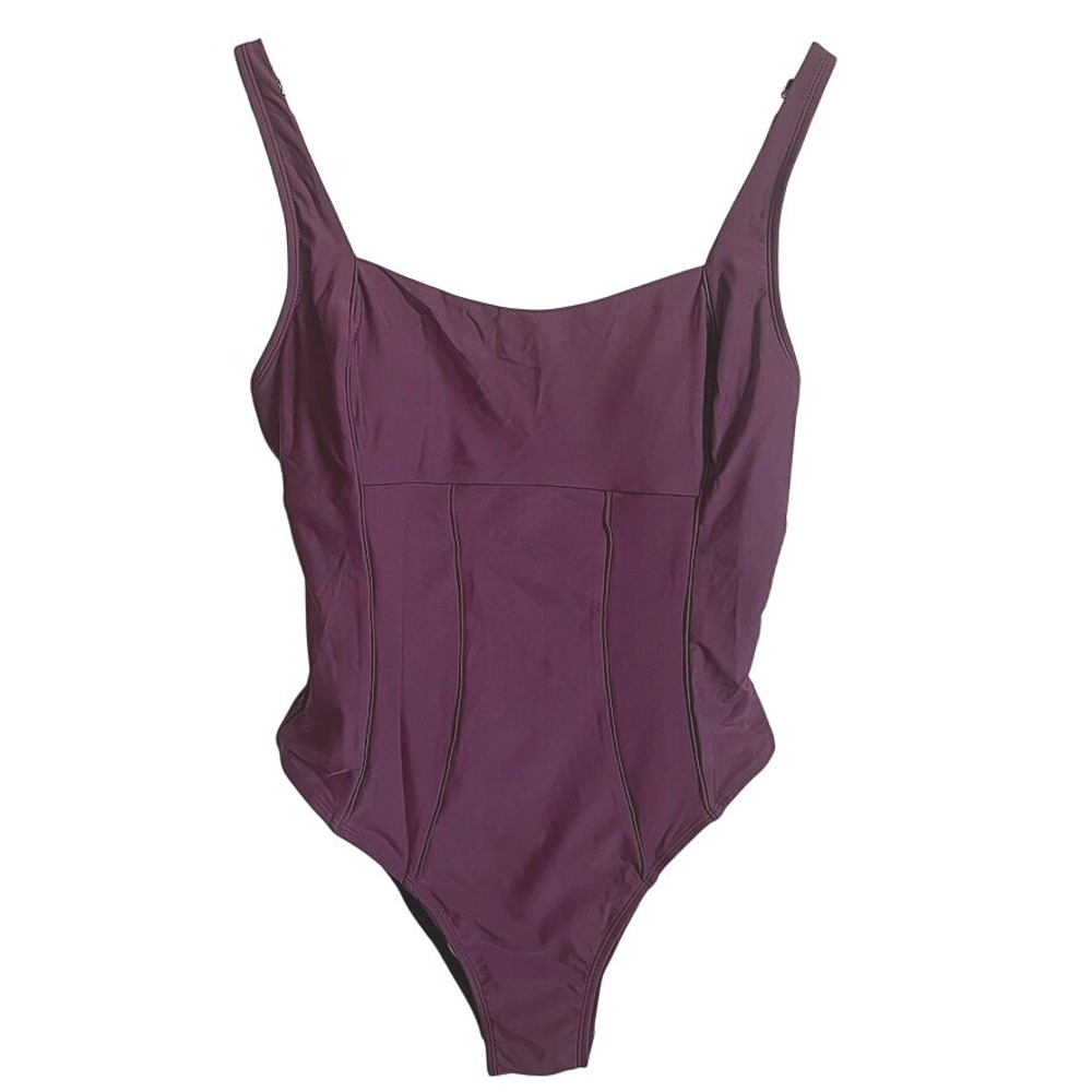 Womens Tummy Control One‎ Piece Swimsuit Adjustable Straps Plum Purple L